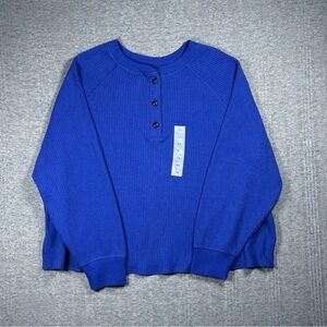 Old Navy Plush Tee Long Sleeve Shirt Women’s Size XXL Blue Comfy Waffle Knit NWT